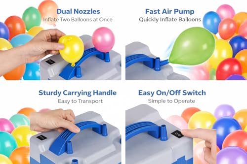 Image of High-Power Electric Balloon Inflator - Dual Nozzles, Fast Air Pump for Party Decorations, Events & Celebrations - Easy Inflate Balloons (Multi-Color)