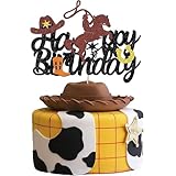 ウェスタン ハッピーバースデー カウボーイケーキトッパー ウエスタンバースデーケーキデコレーション 男の子用 ウエスタンボーイパーティーデコレーション ワイルドウエストテーマ用品 帽子 ブーツ ブラウン