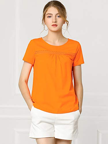 Allegra K Women's Lace Trim Pleated Short Sleeve Tee #TOP27