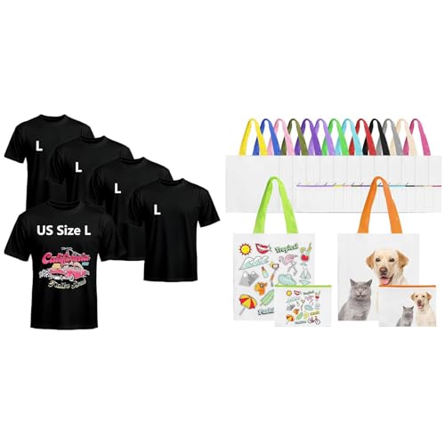 Joyclub Bundle of 5 PCS Black Blank t Shirts and 30 Pack Sublimation Tote Bags