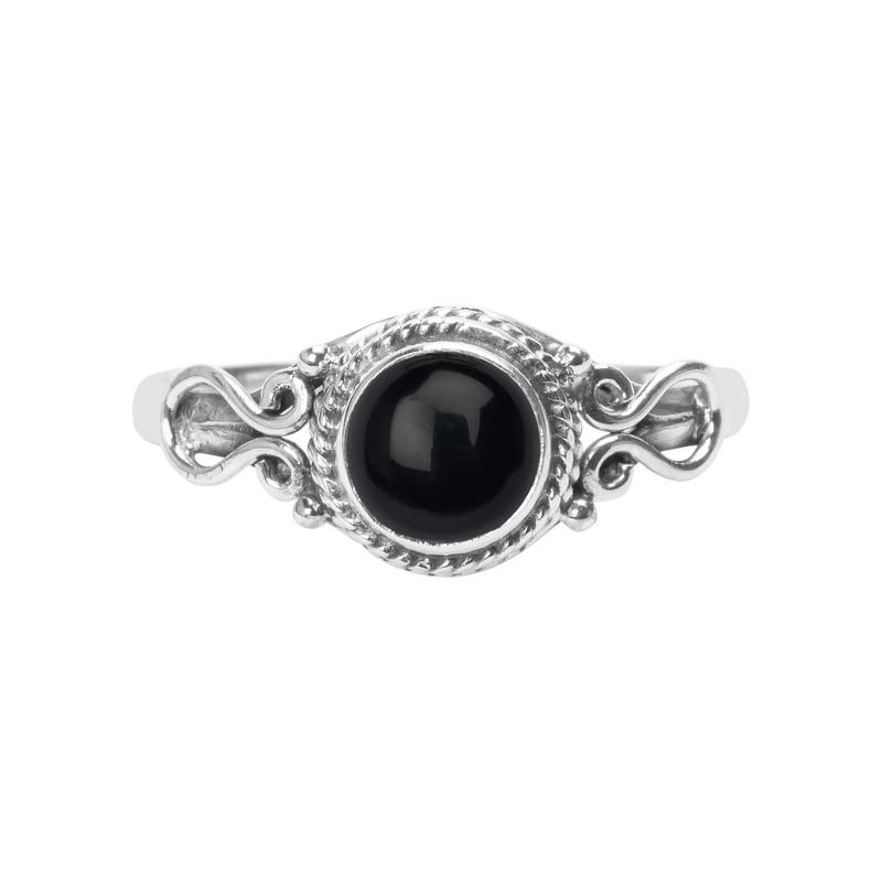 Miniatura 2 de Black Onyx Stone Ring, Handmade 925 Sterling Silver Rings for Women Girls, Natural Gemstone Ring US size 7 Solitaire Ring, Round Stone Ring,
