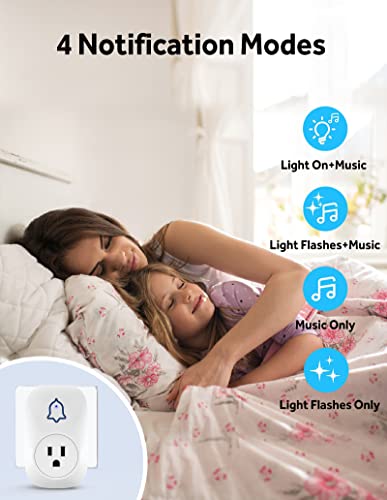 Wireless Doorbell,Cyliane Self-Powered Doorbell Chimes Kit,No Battery Required Push Button,Plug-Through Cordless Door Chime,Up To 1300Ft Range With 58 Chimes,4-Level Volume & Led Light (White) #TOP3