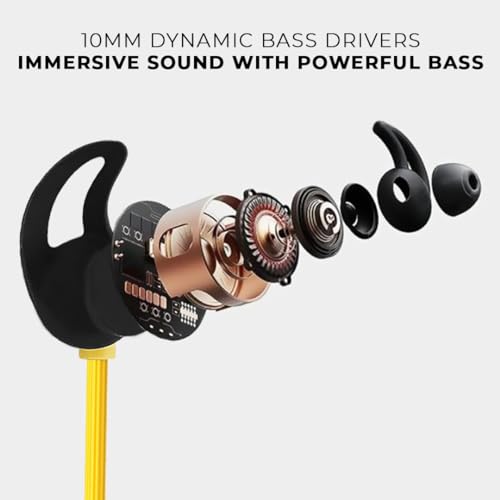 Image of Adcom Sync Wireless Bluetooth Neckband Headset with Up to 10 Hours Playback, Fast Charge, Low Latency, Magnetic Earbuds, Bluetooth Neckband, Bass Drivers, Wireless with Mic Earphones (Yellow)