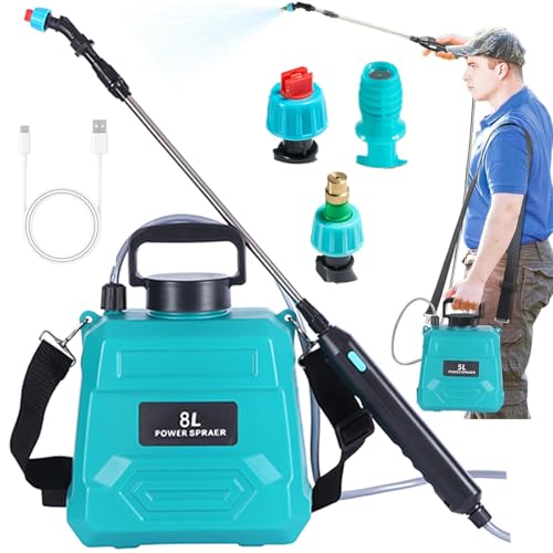 Pulverizador de jardín con bomba de presión de 5 litros, pulverizador portátil a batería con 3 boquillas y 5 efectos de agua, recargable por USB para control de malezas al aire libre