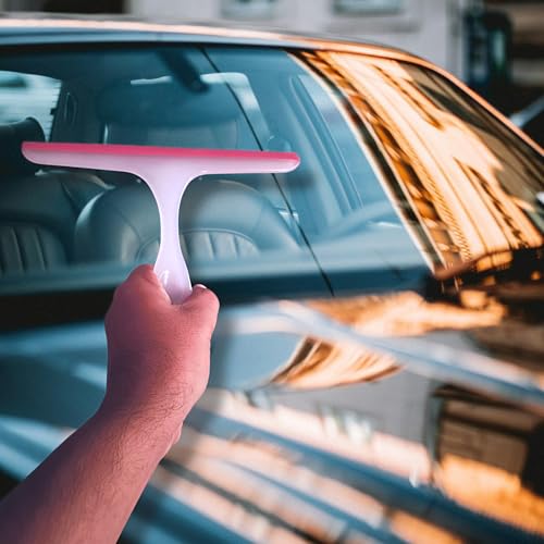 Image of Glass Window Squeegee with Strong Grip Handle and Hanging Support, Varied Colour Including Red and Clear