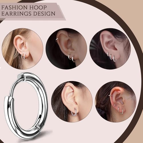 7 Pairs Silver Hoop Earrings Set for Women Man Small Gold Silver Hoop 316L Stainless Steel Tiny Cartilage Earrings Hoop for Multiple Piercing Jewelry Gift (8mm - 20 mm) by LURVUO - Image 2