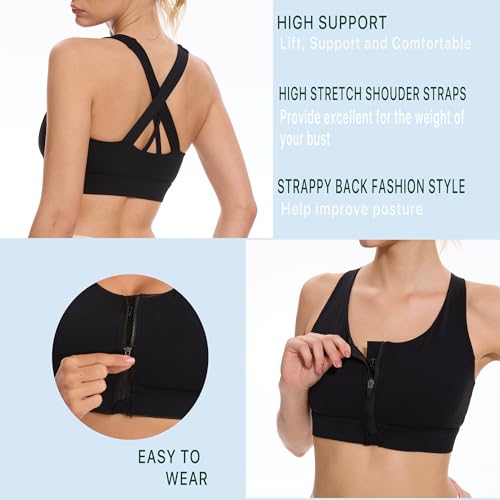 Zip Front Sports Bras for Women High Support - High Impact Sports Bra Compression Supportive Workout Bra4
