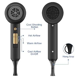 slopehill Professional Ionic Hair Dryer, Powerful 1800W Fast Drying Low Noise Blow Dryer with 2 Concentrator Nozzle 1 Diffuser Attachments for Home Salon Travel (Black) — photo 4 of 6