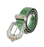 Studded Diamond Belt for Women, Western Cowgirl Cowboy PU Leather Belts Sparkly Rhinestone Waist Strap