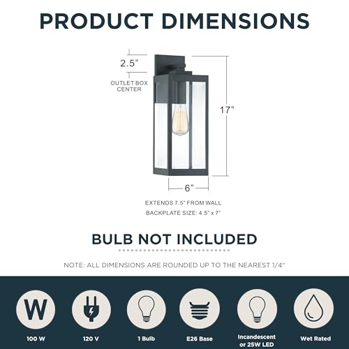 Quoizel Westover 17" Outdoor Wall Sconce, 1-Light Earth Black with Clear Beveled Glass, E26 Base, Wet Rated by Quoizel - Image 3