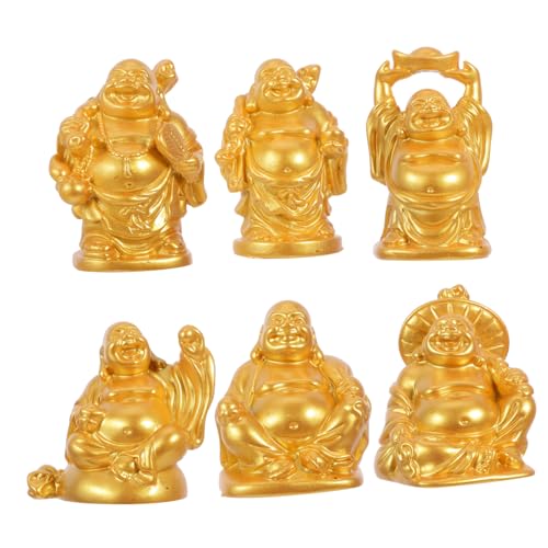 Image of ABOOFAN 6pcs Mini Laughing Buddha Statue Resin Feng Shui Decor for Home Office Desk Small Chinese Buddha Figurine Luck Wealth Sculpture