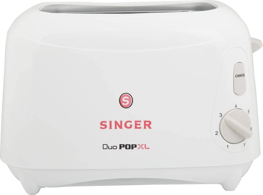 SINGER Duo Pop 2 Slice Electric Toaster For Home | Smart Auto Pop Up | 700 Watts | Defrost and Reheat | 7 Brown Levels | Mid-Cycle Cancel Feature | 2 Years Warranty | White (Duo Pop XL)