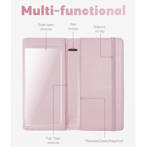 Image of Letter Checkbook Cover, RFID Blocking Checkbook, Stylish, Lightweight, Slim Durable, Multi-Functional Checkbook Holder for Personal and Business Checks (Cow-Pink)