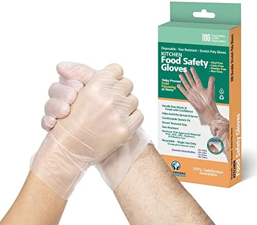 Protospheric Disposable Gloves - Stretch Poly, Clear, Food Prep&Cooking Gloves - Safe, Nitrile, Vinyl, Latex and Powder Free