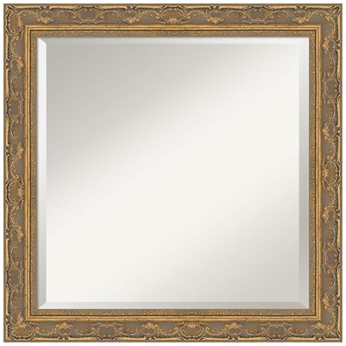 Amanti Art Gold Wall Mirror 24x24 Filigree Gold Square Bathroom Mirror for Wall Decor Living Room, Medium Traditional Frame, Hangs Horizonally and Vertically, Bathroom Decor, Beveled Edge