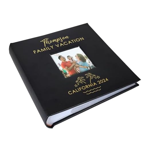 Personalized Photo Album, Custom Engraved Picture Album, Holds 200 4" x 6" Photos, Leatherette and Laser Engraved Scrapbook, Tropical Family Vacation with Palm Trees, Black