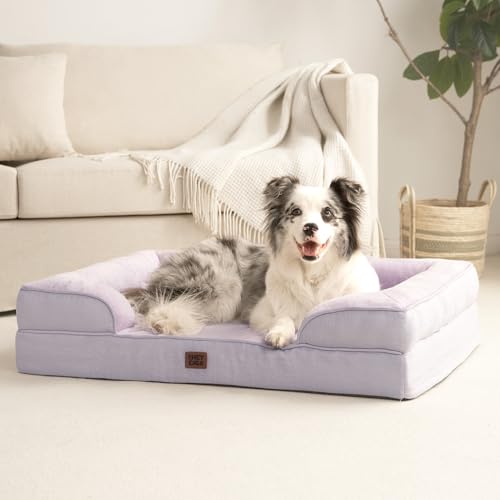 Image of EHEYCIGA Orthopedic Dog Beds Large Sized Dog, Waterproof Memory Foam Pet Bed with Sides, Non-Slip Bottom Large Pet Bed with Washable Removable Cover, Lilac