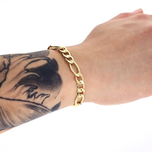 Nuragold 10k Real Yellow Gold Figaro Link 8mm Chain Bracelet (7"-9") Italian Jewelry for Men & Women4