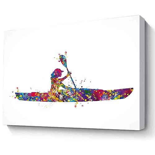 MBARE 16x24 Inch Framed Kayaking Girl Watercolor