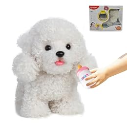 CU-MATE 12" Electric Plush Poodle Dog Toys, Electronic Stuffed Animal Dog Toy, Interactive Wuffy Robot Puppy, Walking, Talking, Barking & Wagging Tail, Gifts for Boys and Girls