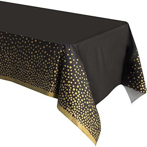 ZULADISE 2 Pack Premium Black and Gold Plastic Tablecloths – Thick, Durable, Reusable Table Covers (54 x 108 in) – Disposable Party Tablecloths for Birthday, Graduation, Holiday and Event Decorations