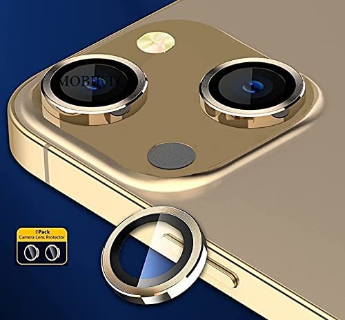 Image of LINEOVAL Compatible for i Phone 14 | iPhone 14 Plus Camera Lens Protector, Tempered Glass Bling, Alloy Metal Camera Ring for i phone 14 | iphone 14 plus GOLD