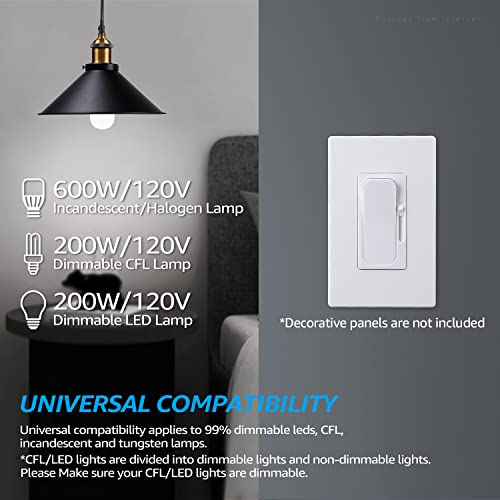 Torchstar Dimmer Light Switch, Rocker On/Off Wall Switch With Dimmer Slider, Single Pole Or 3 Way, Compatible With Dimmable Led, Cfl, Incandescent And Halogen Bulbs, 120V, White, Pack Of 4 #TOP1