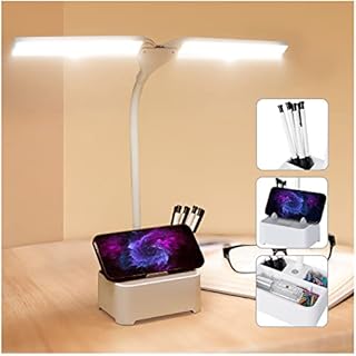 Nestling Desk lamp Double Head LED Eye-Caring Dimmable Table Light with USB Rechargeable Battery 3 Light Modes Stepless Adjustment Desktop Light for Reading, Work, Study, Home, Office, Dorm, Bedroom