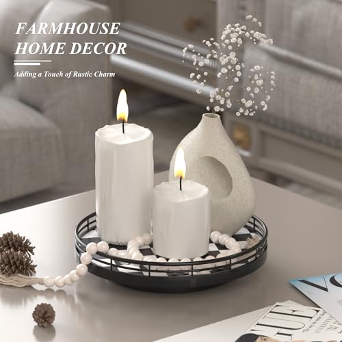 Image of Black and White Kitchen Lazy Susan Turntable - Checkered Round Decorative Tray, 9 inch Table Top Oak Wood Lazy Susan for Cookies, Dining Table Organizer, Small Kitchen Table Centerpiece