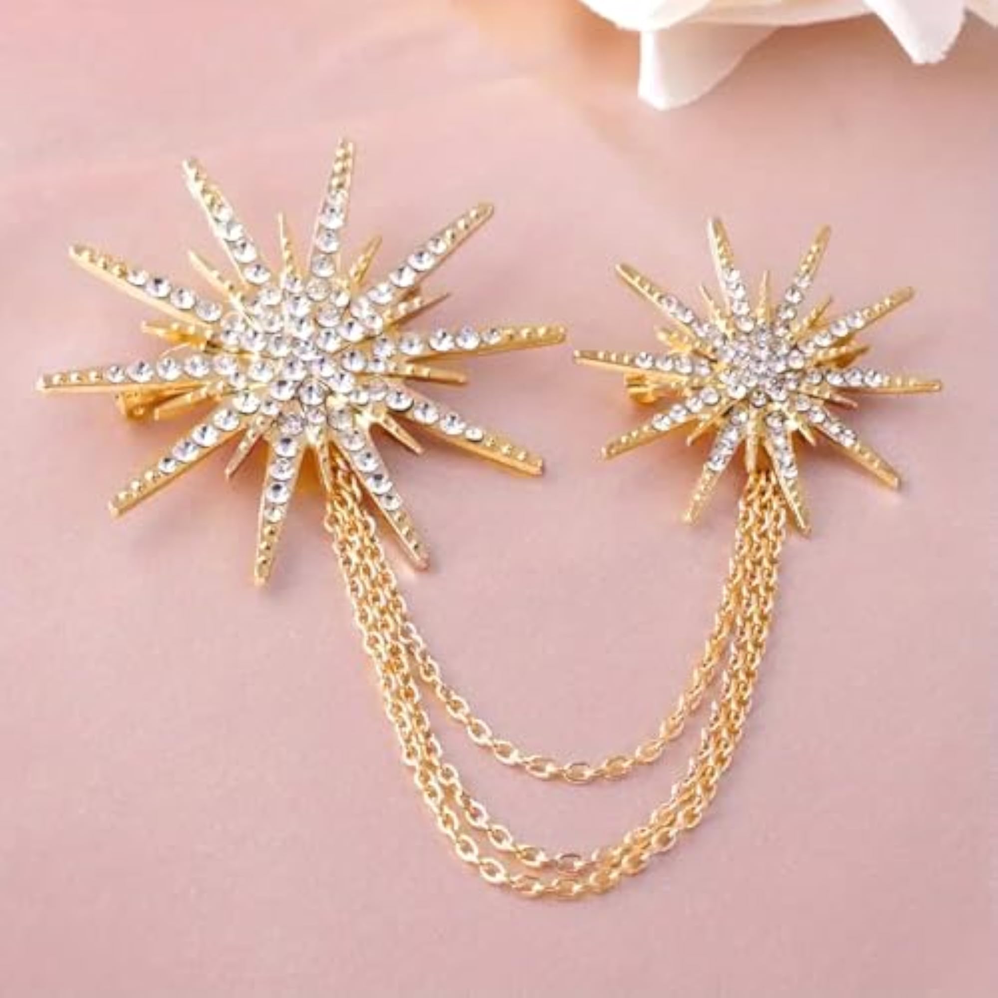 Cubic Zirconia Star Pattern Three Layer Chain Pin Brooch for Men