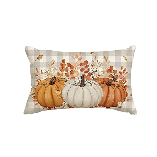 AVOIN colorlife Fall Pumpkin Plaid Orange Throw Pillow Cover 12x20 Inch