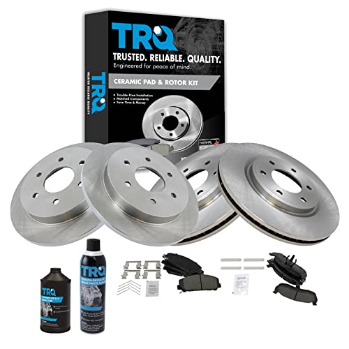 TRQ Front and Rear Brake Pad & Rotor Kit Brake Chemical Kit Brake Pads Brake Rotor Ceramic Compatible with 2012-2015 Nissan Armada 2011-2015 TITAN