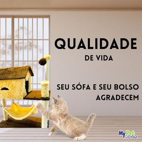 MY PET BRASIL Arranhador Para Gatos Arranhador Casinha Com Rede Arranhador Pet Resistente Bege