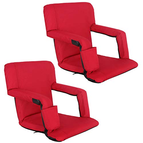 Saturnpower Portable Stadium Seat Chair Portable Stand Chair with Back and Cushion for Grandstand?Playground?Court?2 Pack (Red)