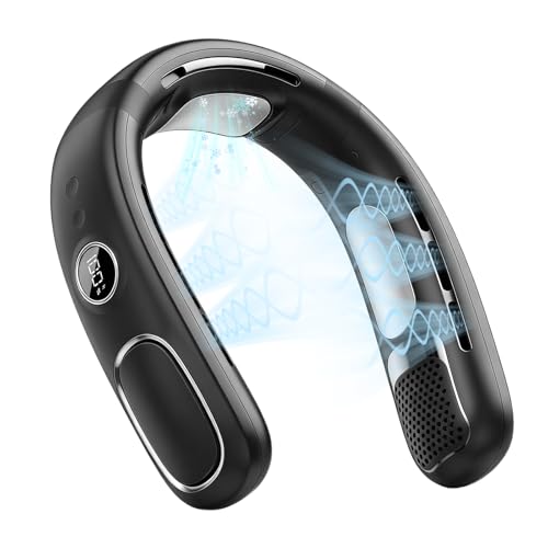 SPOKKI Portable Neck Fan 360° Cooling, Rechargeable, 5 Speeds, LED Display, 4000mAh – Black