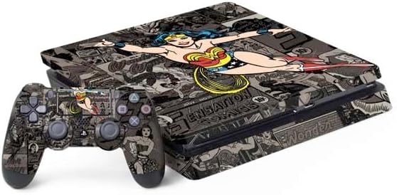 Skinit Decal Gaming Skin Compatible with PS4 Slim Bundle - Officially Licensed DC Comics Wonder Woman Vintage Pose Pattern Design