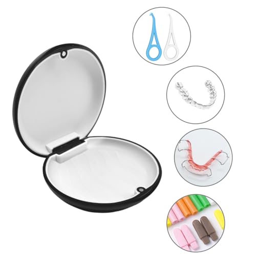 EUPSIIU 2 Stücke Zahnspangendose Retainer Case, Gebissdose, Mouth Guard Case, Zahnprothesen Behälter, Teeth Aligner Case, Spangendose, Case für Zahnspangen oder Zahnersatz Aufbewahren (Schwarz)