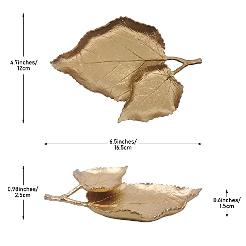 Jewelry Dish, Metal Trinket Dish Leaf Shaped Ring Holder Jewelry Organizer Vanity Dish Tray for Dresser Christmas Birthday Wedding Gifts Double Mulberry leaves by Tricune - Image 3