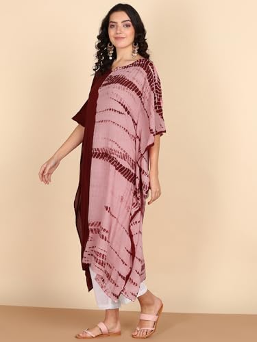 Image of Maaesa Women Handcrafted Tie & Dye Rayon Crepe Kaftan Dress | Casual Wear | Flowy Kaftan Style | Lightweight & Breathable Fabric