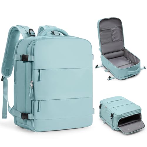 Large Travel Backpack Carry on Flight Approved Mochila De Viaje Carry on Backpack for Airplanes Spirit Airlines Personal Item Bag 18x14x8 Inches Travel Bag Traveling Backpack for Women Men Light Blue