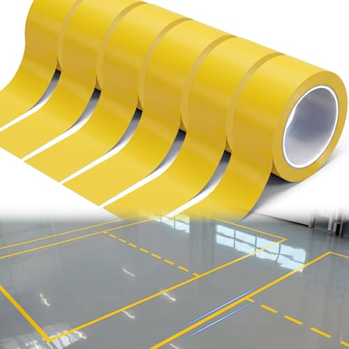 Pangda 6 Rolls 2" x 33 Yards Yellow Floor Marking Tape and Dance Splicing Tape Warning Safety Durable Non-Abrasive for Social Distancing, Gyms Athletics Restaurant Equipment and More