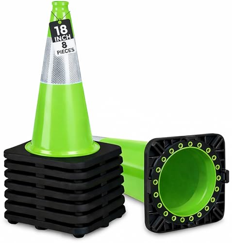 Image of BESEA 8 Pack 18 Inch Green Traffic Cones with Wide Stable Base