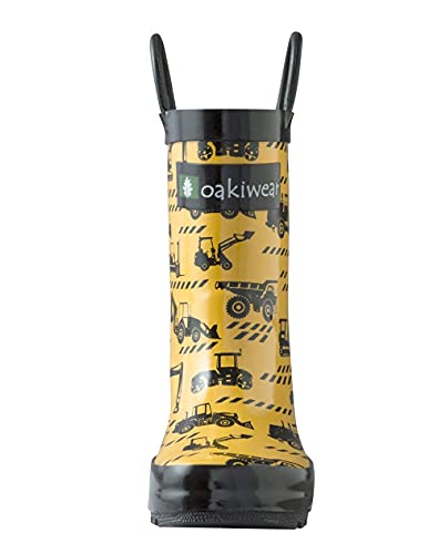 Oaki Toddler Rain Boots – Lightweight Waterproof Rubber Boots for Kids with Easy-On Handles – Durable Kids Outdoor Footwear, Construction Vehicles, 1 Little Kid - Thumbnail 4