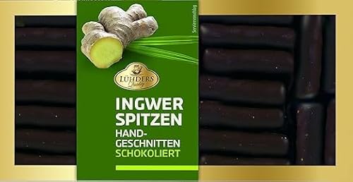 Lühders Ingwer-Spitzen – 125g – Kandierter Ingwer umhüllt von feinster Bitterschokolade – Edle Süßigkeit & Geschenkidee – inkl. Naschwerk® Sticker