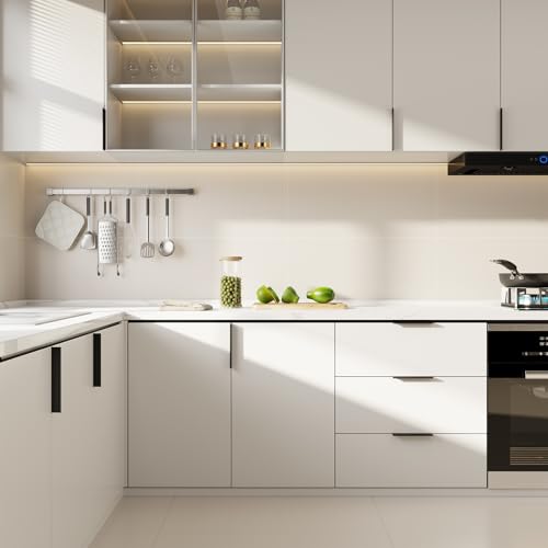 Image of Rergy 10 Pack 4 inch Cabinet Pulls Black Finger Pulls for Cabinets | Aluminum Alloy Matte Black Edge Pulls Modern Cabinet Handles for Kitchen, Cupboard, Drawers, Dressers, Screws Included