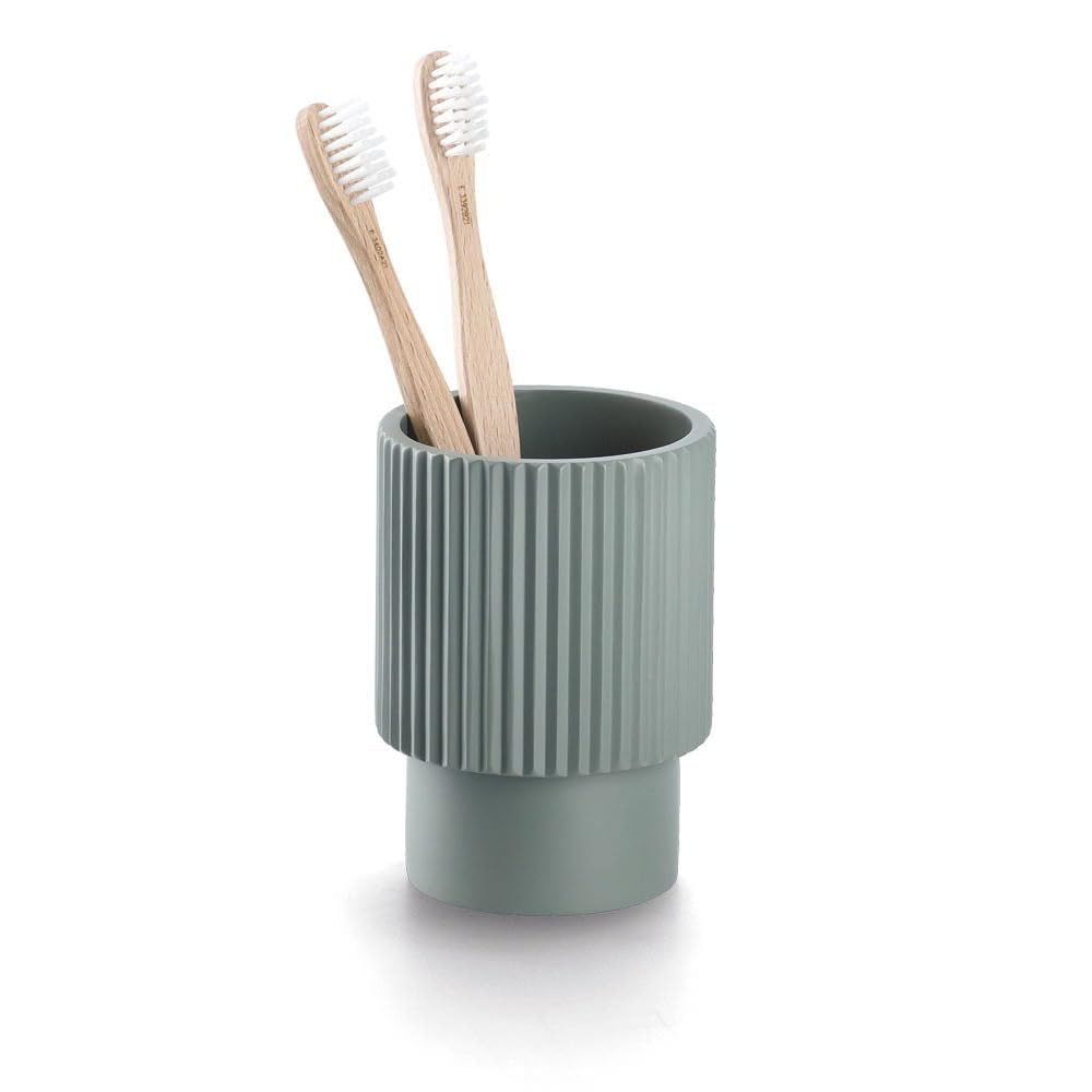 Zeller 18947 Toothbrush Beaker Stripes Polyresin Sage