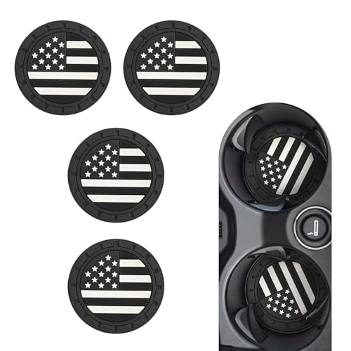 Icyfond 4 Pack Car Cup Holder Coasters, American Flag Insert Coaster, 2.75 Inch Anti-Slip Shockproof PVC Drink Mat, Vehicle Interior Decoration Accessories for SUV, Truck, Men and Women(Black)