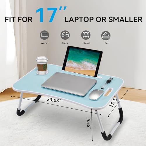 Image of BUYIFY 23 inch Foldable Lap Desk for Laptop Writing w /Cup Holder Blue
