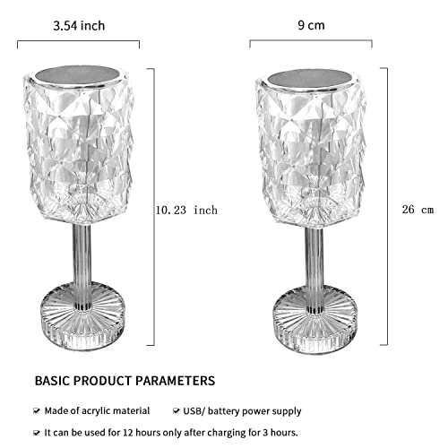 Kipliko Rechargeable Rose Shadow Table Lamp,Crystal Wine Glass,Touch Control, Colorful And Adjustable,Creative Romantic Diamond Led Night Light Modern Home Decoration (Rose Wine Glass 3 Colors/Touch) #TOP6