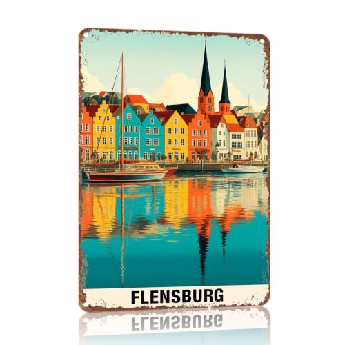 TinVxv Vintage Metal Sign Flensburg Waterfront Wall Decor 12x8 Inch